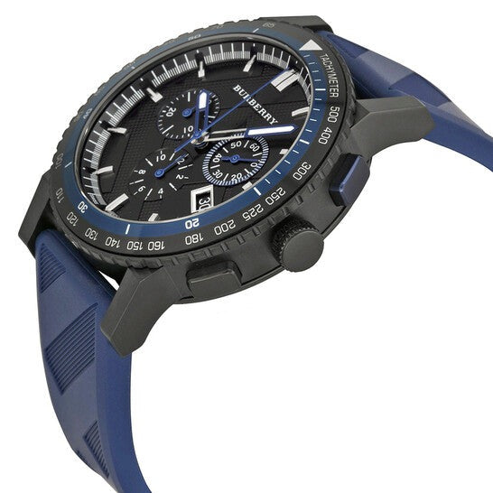 Burberry The City Sport Chronograph Black Dial Blue Rubber Strap Watch For Men - BU9807 Secundaire afbeelding
