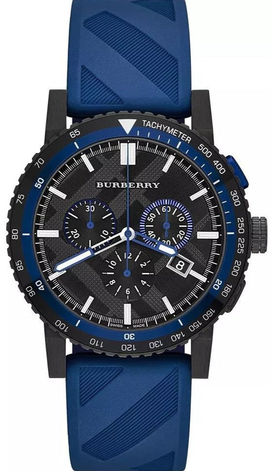 Burberry The City Sport Chronograph Horloge met zwarte wijzerplaat en blauwe rubberen band voor heren - BU9807 Hoofdafbeelding