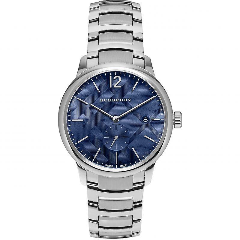 Burberry The Classic Small Seconds herenhorloge met blauwe wijzerplaat en zilveren roestvrijstalen kast BU10007 Hoofdafbeelding