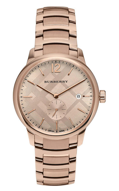 Burberry Classic rose gold men's watch BU10013 with rose dial and small seconds subdial