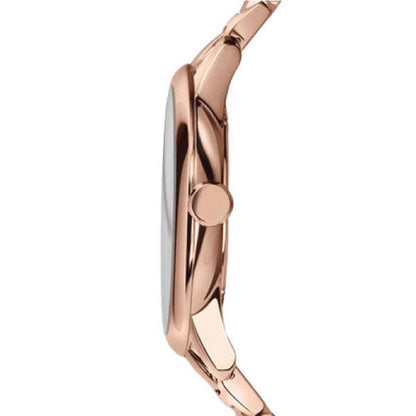 Burberry Classic BU10013 rose gold watch shown from the side profile