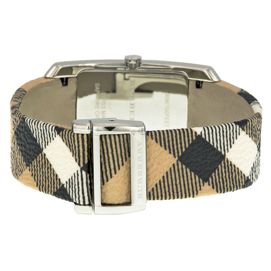 Burberry The Pioneer Silver Check-stamped Dial Haymarket Check Ladies Watch BU9406