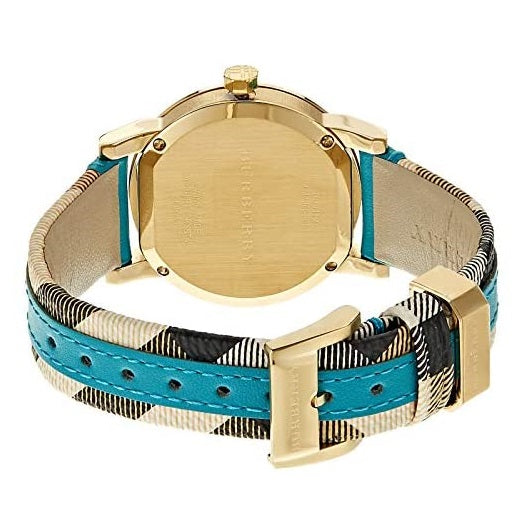 Burberry The City Haymarket Check White Dial Turquoise Leather Strap Women's Watch Watch BU9112