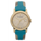 Burberry The City Haymarket Check White Dial Turquoise Leather Strap Women's Watch Watch BU9112