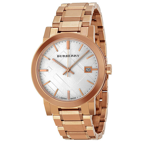 Burberry The City Check Stamped Silver White Dial Rose Gold Stainless Steel Unisex BU9004 Hoofdafbeelding