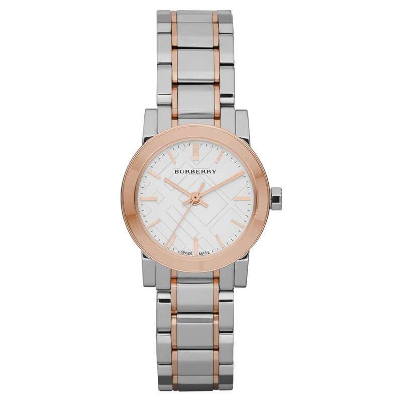 Burberry The City Check Stamped Silver Dial Two Tone Rose Gold Watch BU9205