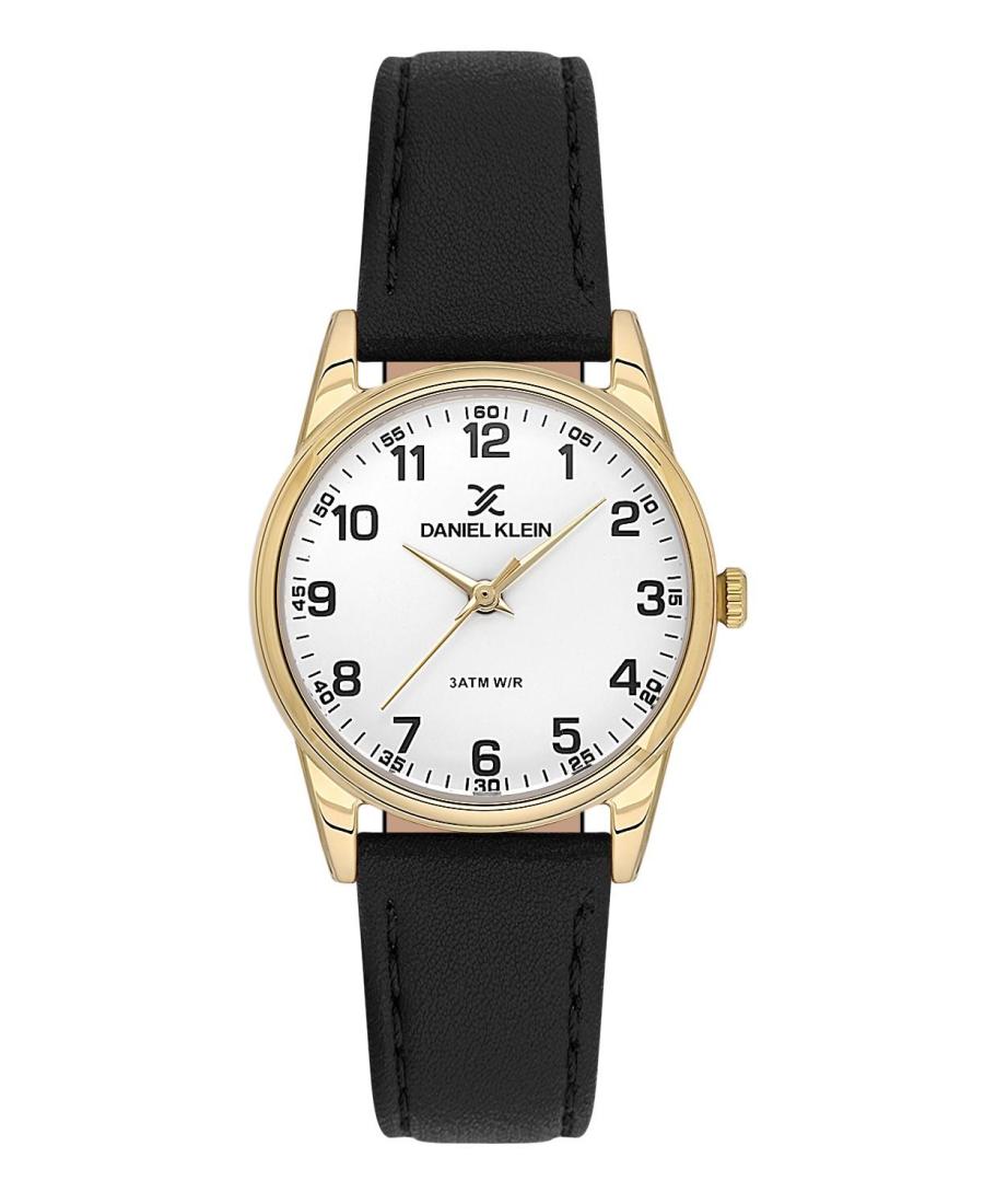 Daniel Klein Arcadia White Dial Black Genuine Leather Gold Watch - DK.1.13847-2 Main image