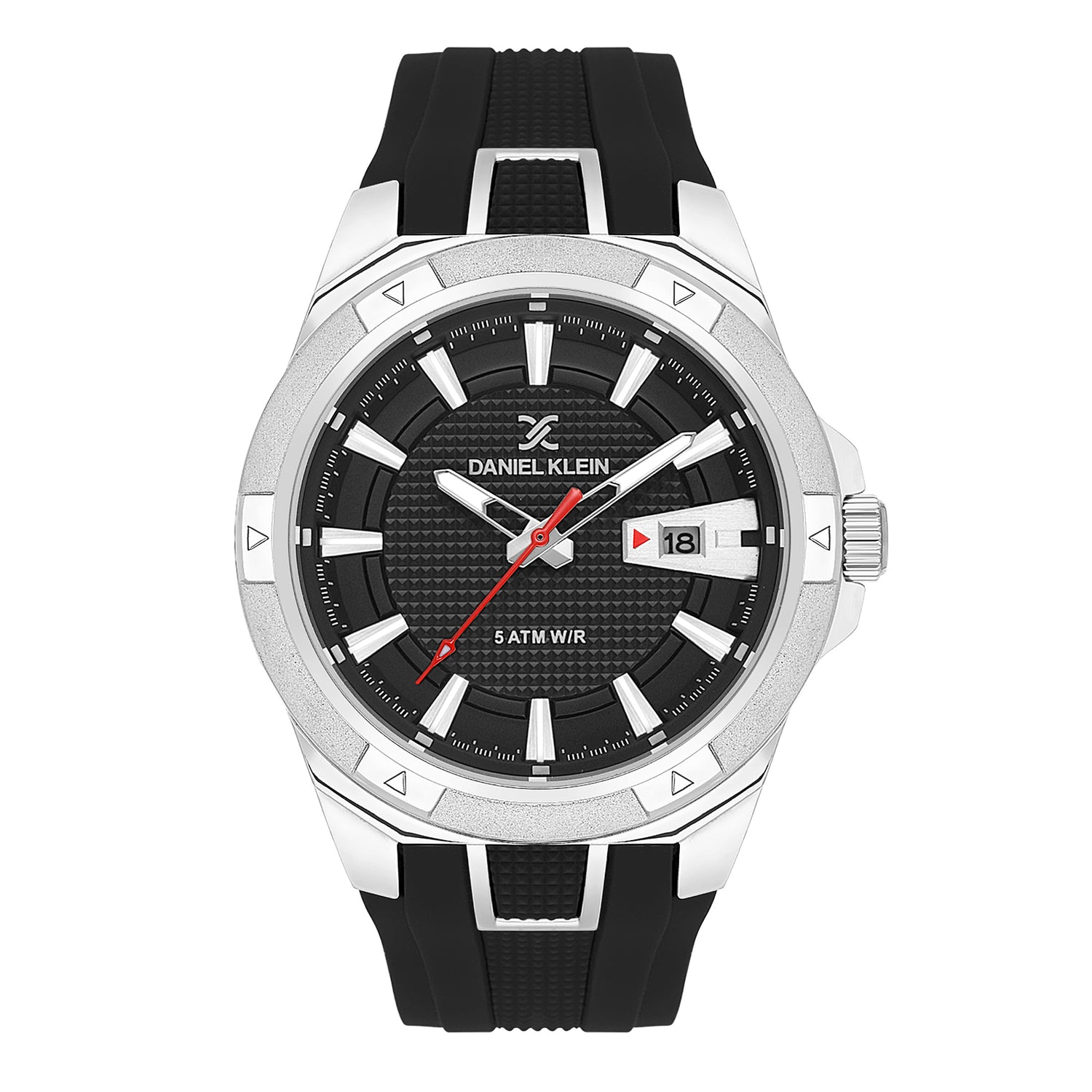 Daniel Klein Premium Date Window Black Dial and Silicone Strap Silver Watch - DK.1.13734-1 Main image