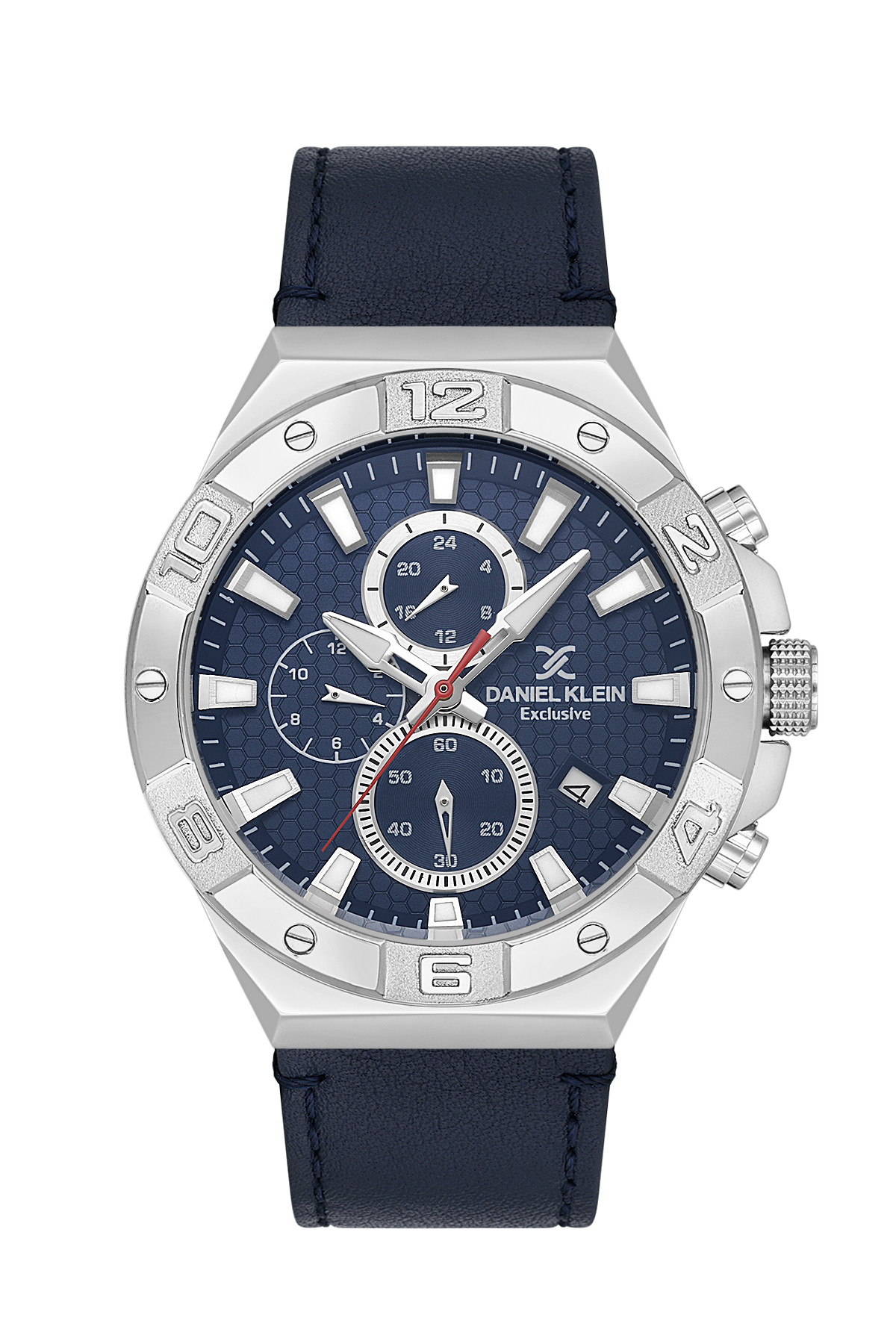 Daniel Klein Exclusive Chronograph Blue Dial and Genuine Leather Silver Watch - DK.1.13744-2 Main image