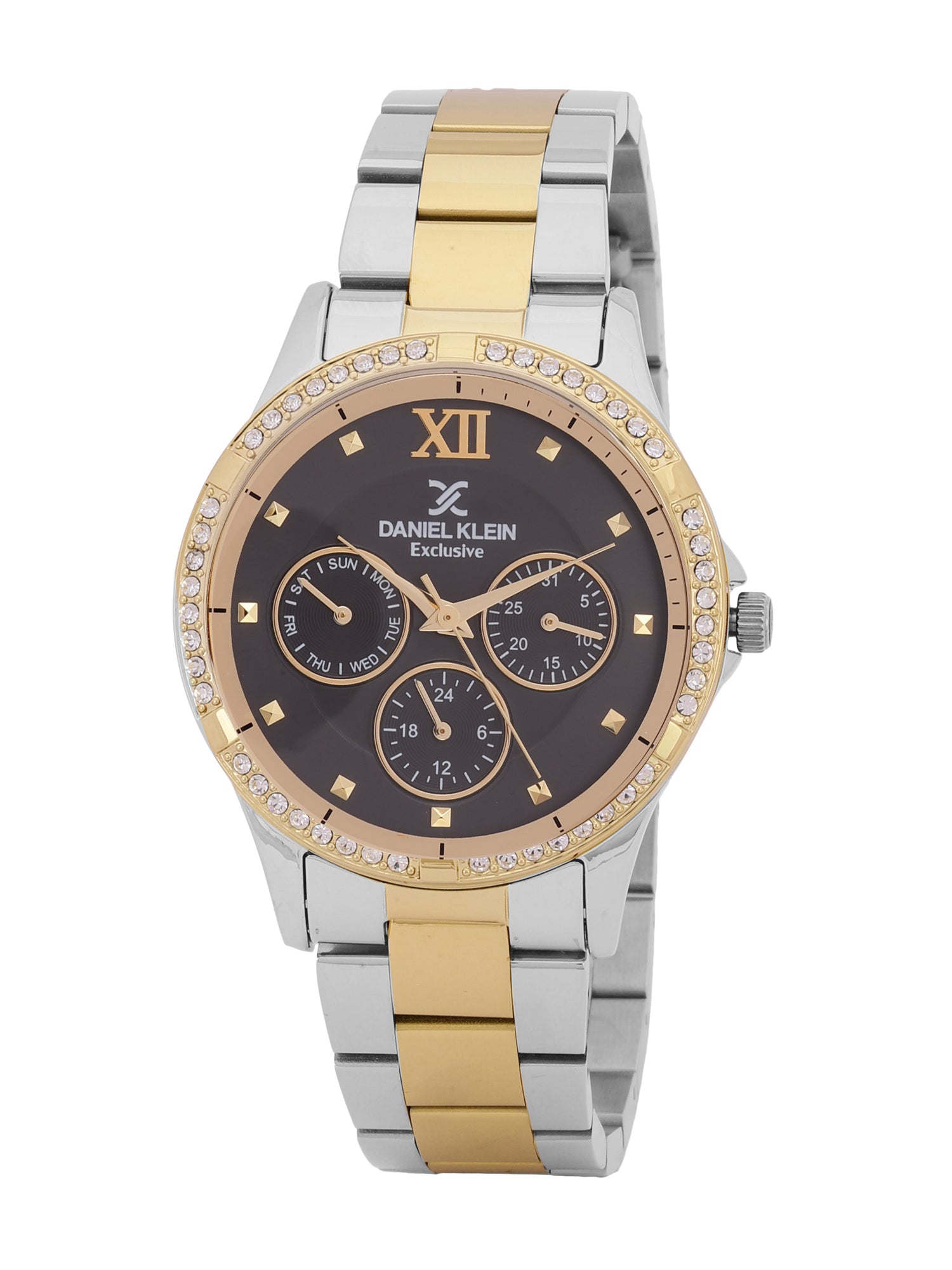 Daniel Klein Exclusive Dimond Multifuntion Black Dial Two Tone Watch - DK.1.12915-4 Main image