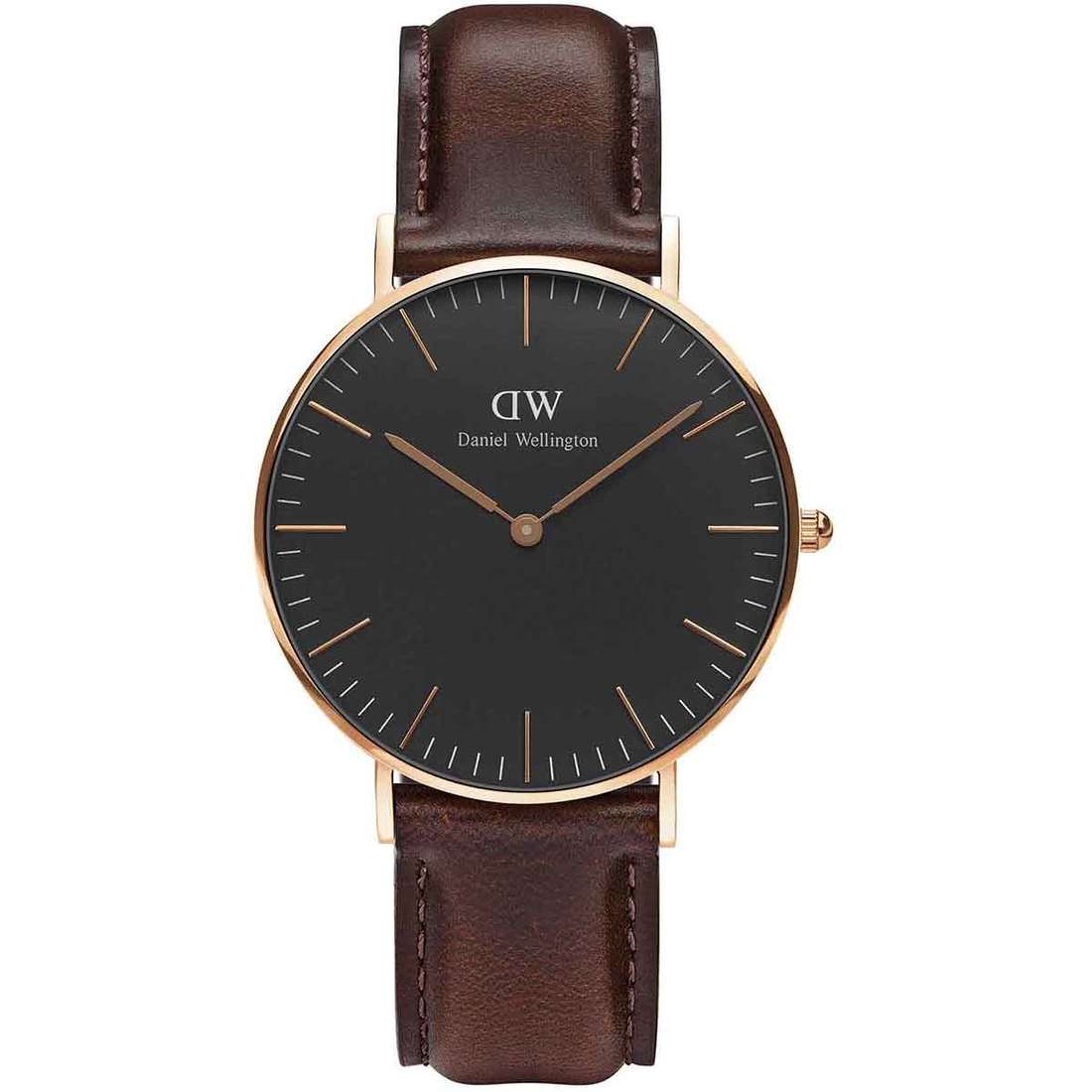 Daniel Wellington Bristol 36mm Black Dial Dark Brown Genuine Leather Gold Watch - DW00100137 Hoofdafbeelding
