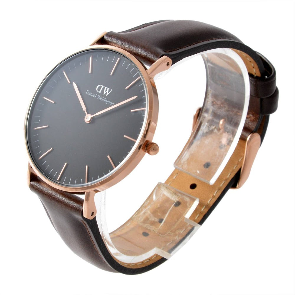 Daniel Wellington Bristol 36mm Black Dial Dark Brown Genuine Leather Gold Watch - DW00100137 Secundaire afbeelding