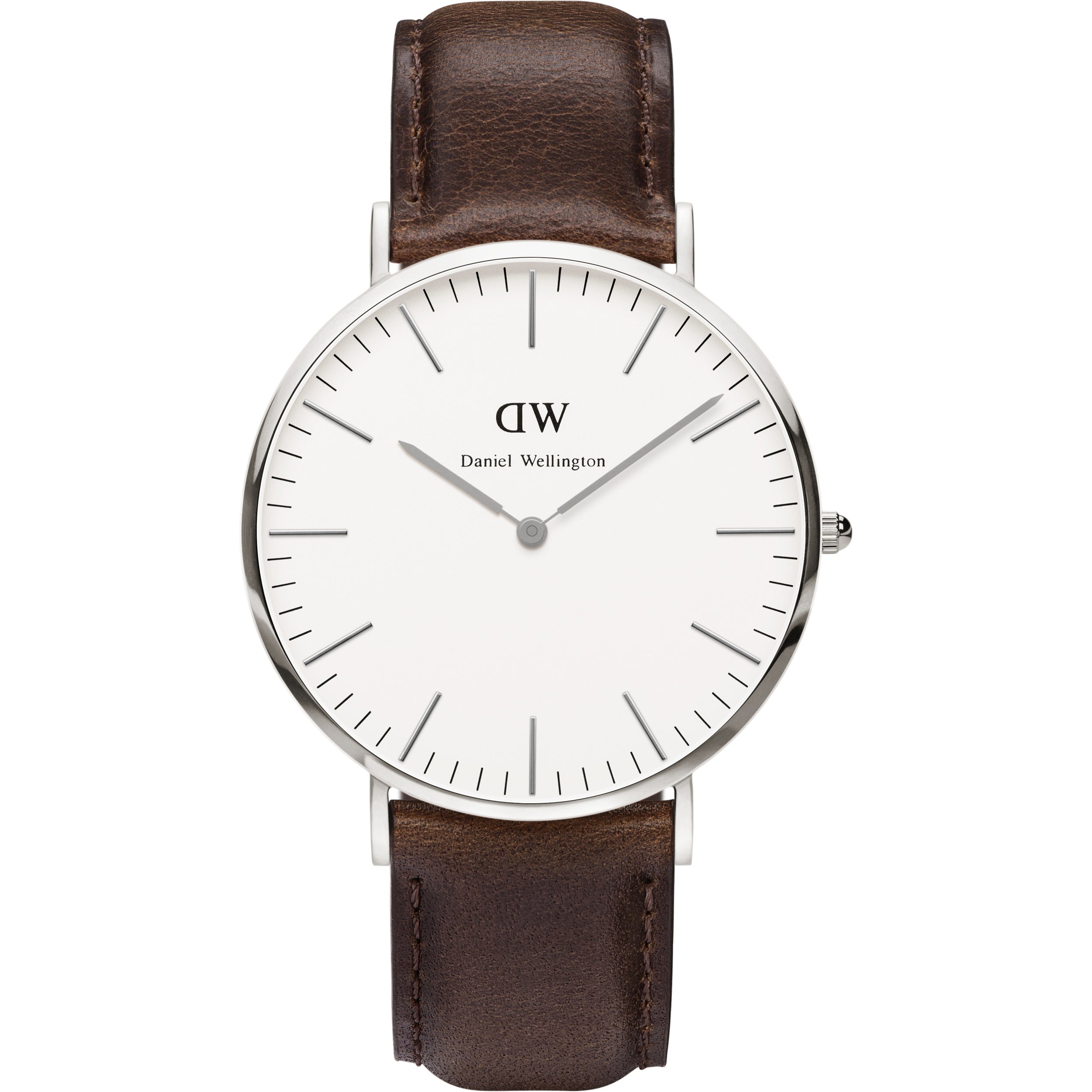 Daniel Wellington Bristol 40mm White Dial Brown Genuine Leather Men's Watch - DW00100023 Hoofdafbeelding
