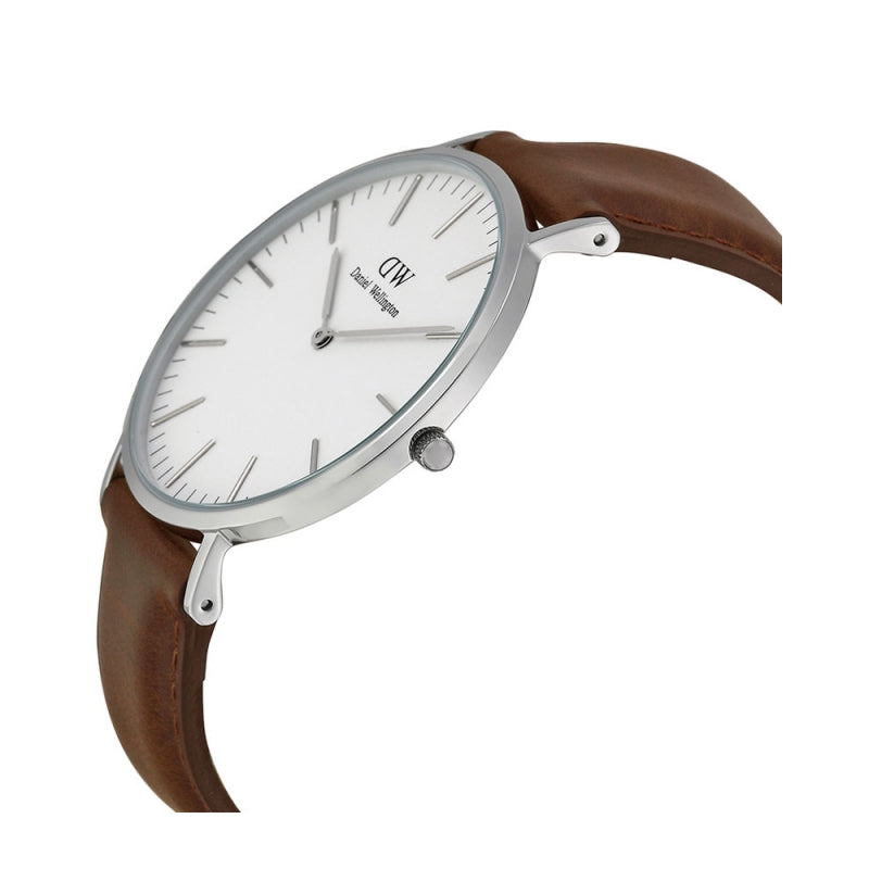 Daniel Wellington Bristol 40mm White Dial Brown Genuine Leather Men's Watch - DW00100023