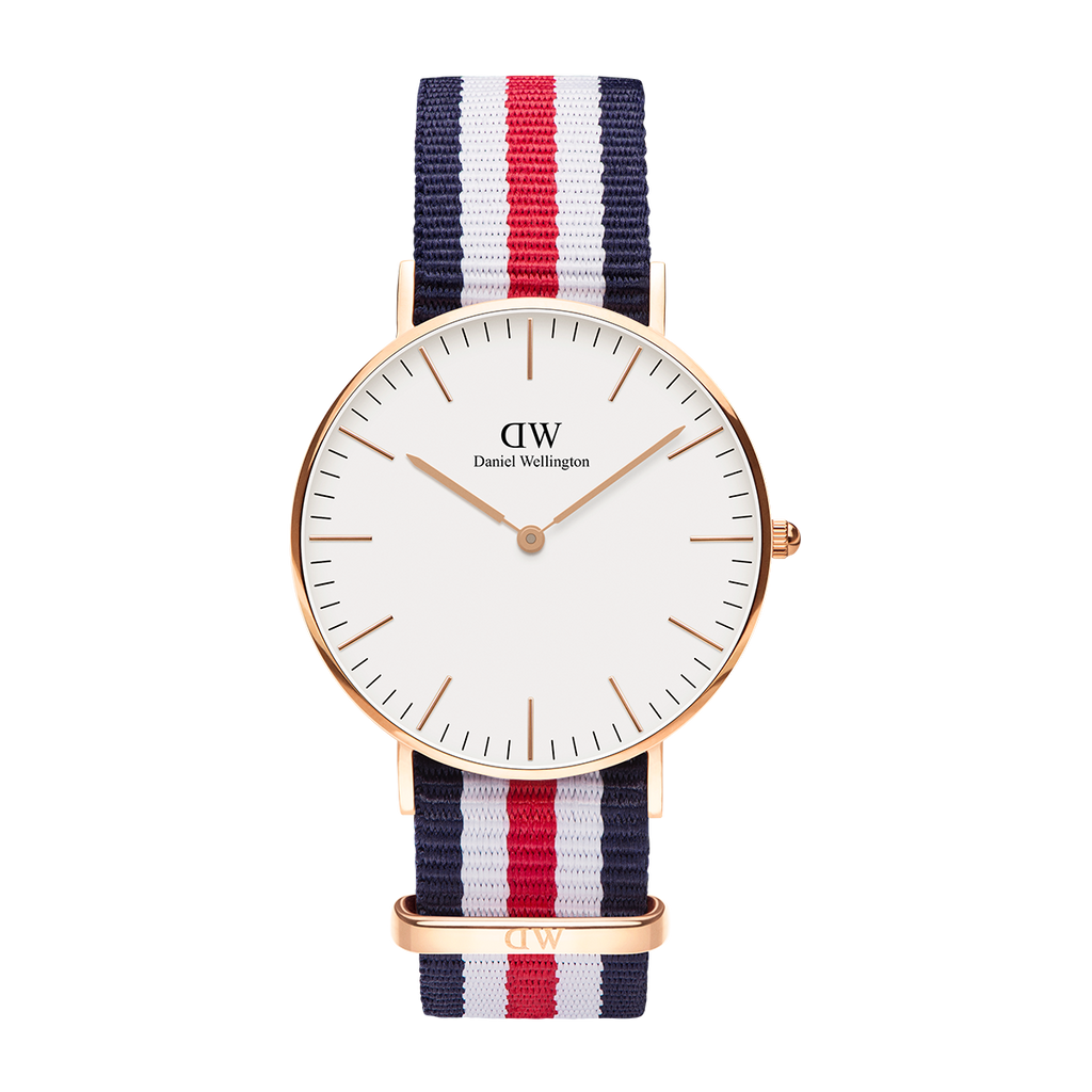 Daniel Wellington Canterbury 36mm White Dail Tricolour Nato Strap Gold Watch - DW00100030
