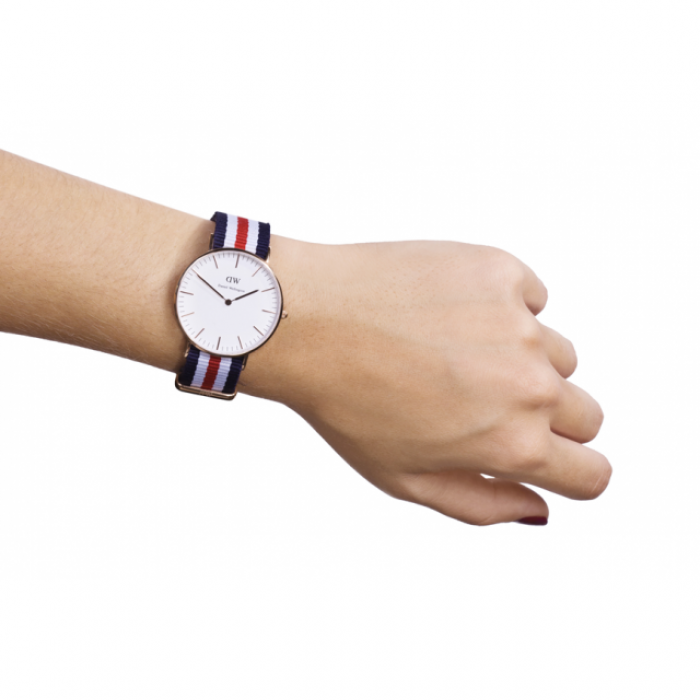 Daniel Wellington Canterbury 36mm White Dail Tricolour Nato Strap Gold Watch - DW00100030 Secundaire afbeelding