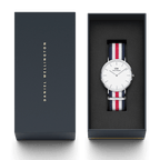 Daniel Wellington Canterbury 40mm White Dial Tricolour Nato Strap Men's Silver Watch - DW00100016