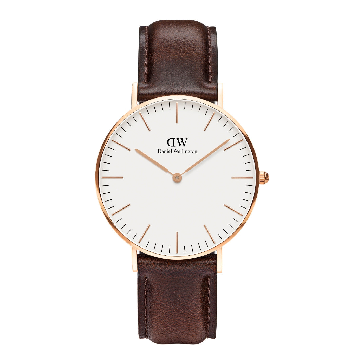 Daniel Wellington Classic Bristol 36mm White Dial Dark Brown Genuine Leather Gold Watch - DW00100039 Hoofdafbeelding