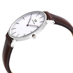 Daniel Wellington Classic Bristol 36mm White Dial Dark Brown Genuine Leather Silver Watch - DW00100056