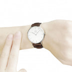 Daniel Wellington Classic Bristol 36mm White Dial Dark Brown Genuine Leather Silver Watch - DW00100056