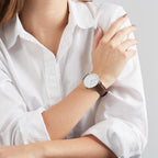 Daniel Wellington Classic Bristol 36mm White Dial Dark Brown Genuine Leather Silver Watch - DW00100056