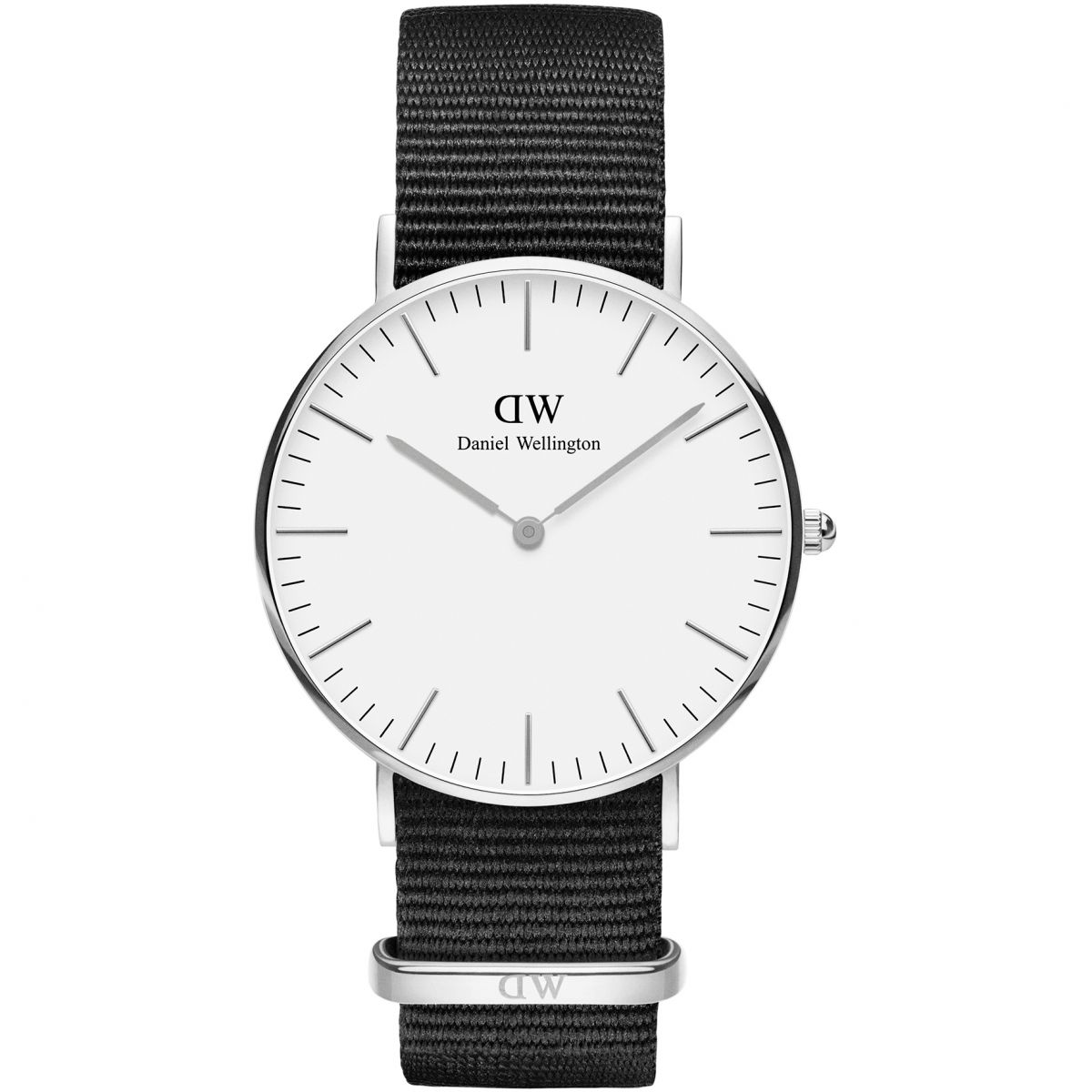 Daniel Wellington Classic Cornwall 36mm White Dial Black Nylon Strap Silver Watch - DW00100260 Main image
