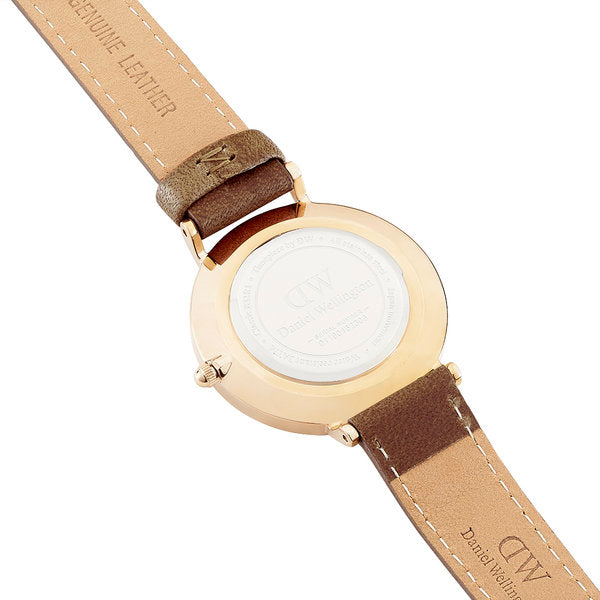 Daniel Wellington Petite Durham 32mm White Dial Brown Genuine Leather Women's Watch - DW00100172 Secundaire afbeelding
