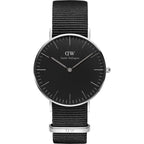 Daniel Wellington Cornwall 36mm Black Dial Black Nato Strap Silver Watch - DW00100151