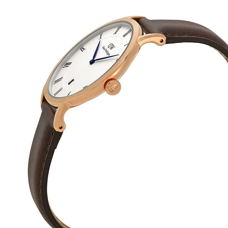 Daniel Wellington Dapper 38mm White Dial Brown Genuine Leather Gold Date Watch - DW00100086 Secundaire afbeelding