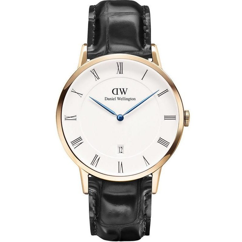 Daniel Wellington Dapper Reading 38mm White Dial Black Genuine Leather Gold Date Watch - DW00100107 Main image