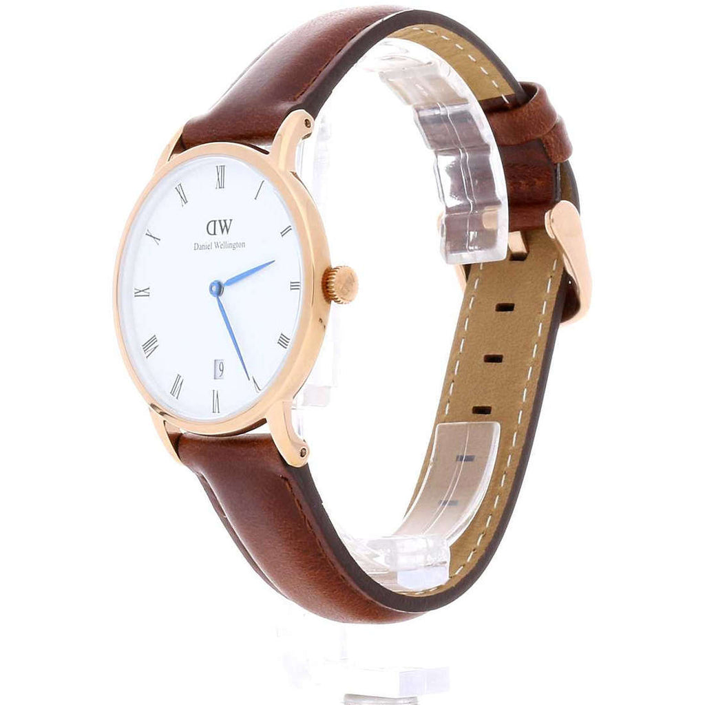 Daniel Wellington Dapper St Mawes 38mm White Dial Brown Genuine Leather Gold Date Watch - DW00100091