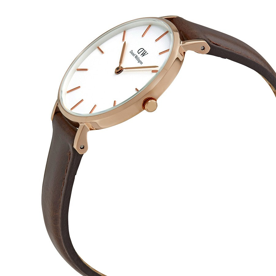 Daniel Wellington Petite Bristol 32mm White Dial Brown Genuine Leather Women's Watch - DW00100171 Secundaire afbeelding