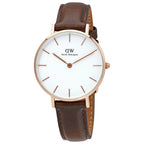 Daniel Wellington Petite Bristol 32mm White Dial Brown Genuine Leather Women's Watch - DW00100171
