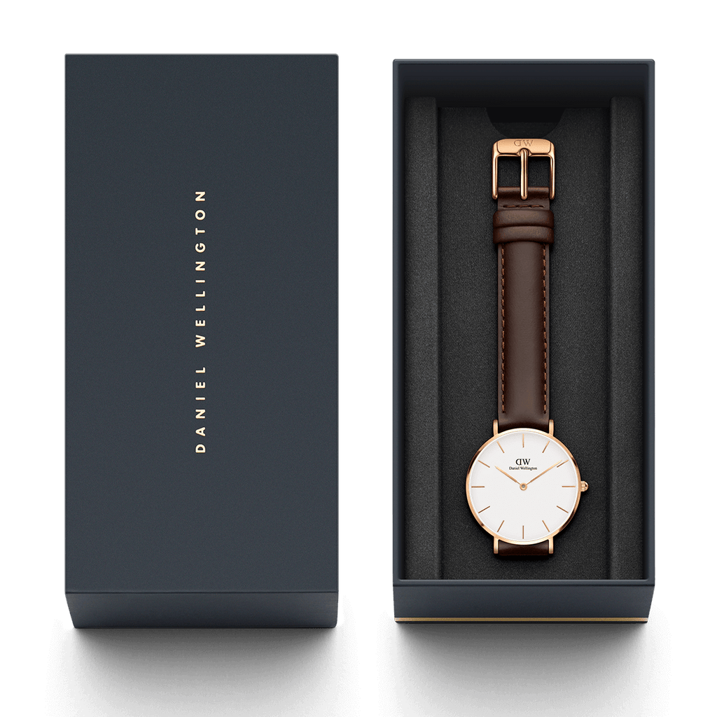 Daniel Wellington Petite Bristol 32mm White Dial Brown Genuine Leather Women's Watch - DW00100171