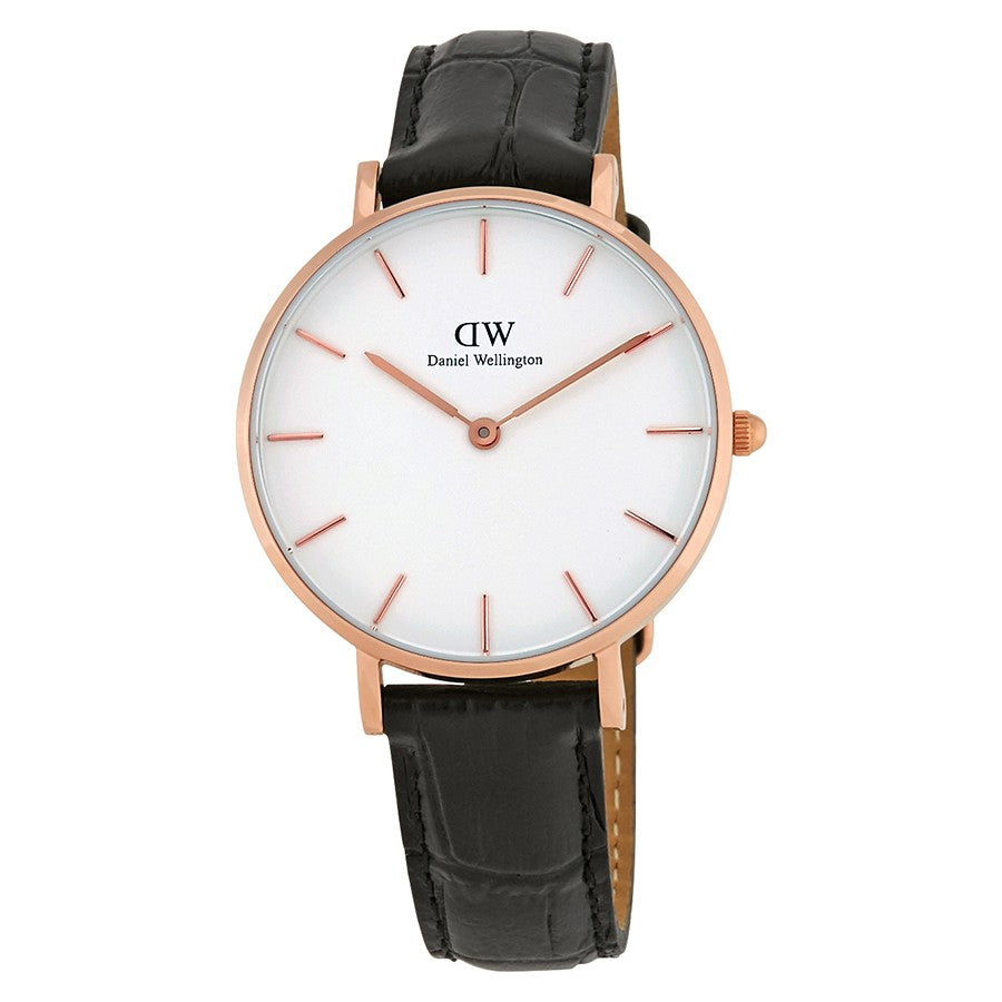 Daniel Wellington Reading 32mm White Dial Black Genuine Leather Women's Gold Watch - DW00100173 Hoofdafbeelding