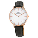 Daniel Wellington Reading 32mm White Dial Black Genuine Leather Women's Gold Watch - DW00100173