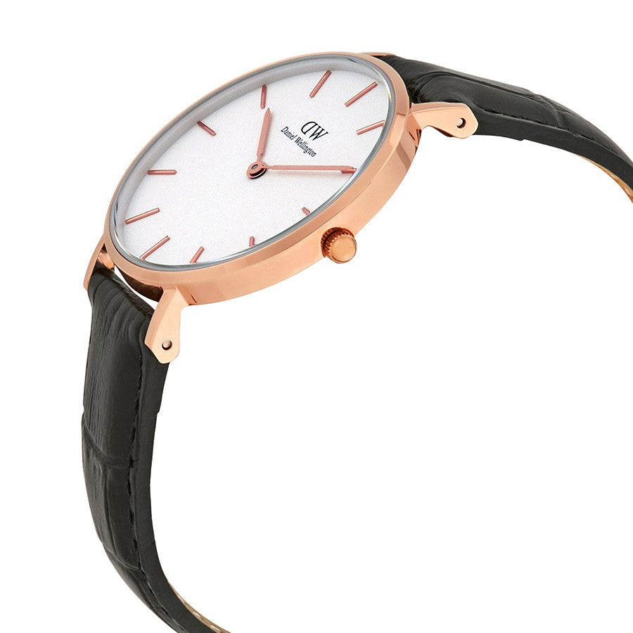 Daniel Wellington Reading 32mm White Dial Black Genuine Leather Women's Gold Watch - DW00100173 Secundaire afbeelding
