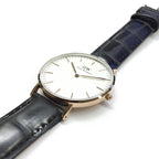 Daniel Wellington Reading 36mm White Dial Black Genuine Leather Gold Watch - DW00100041