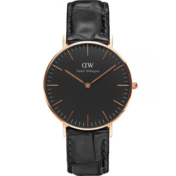 Daniel Wellington Reading 36mm Black Dial Genuine Leather Gold Watch - DW00100141 Secundaire afbeelding