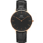 Daniel Wellington Reading 36mm Black Dial Genuine Leather Gold Watch - DW00100141