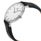 Daniel Wellington Reading 36mm White Dial Black Genuine Leather Silver Watch - DW00100058