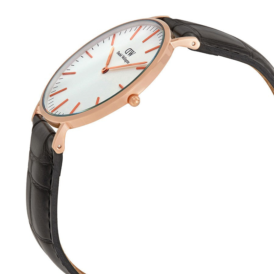 Daniel Wellington Reading 40mm White Dial Black Genuine Leather Gold Watch - DW00100014 Secondary image
