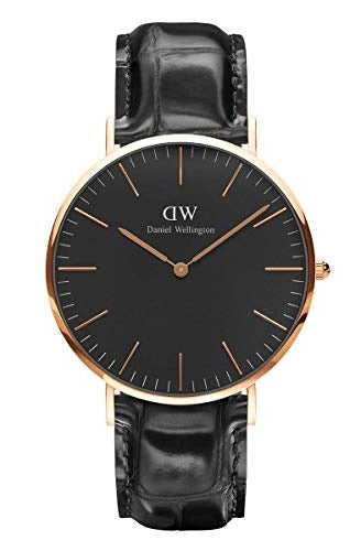 Daniel Wellington Reading 40mm Black Dial Genuine Leather Men's Gold Watch - DW00100129 Main image
