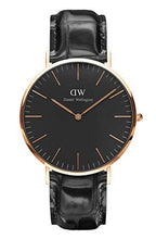 Daniel Wellington Reading 40mm Black Dial Genuine Leather Men's Gold Watch - DW00100129