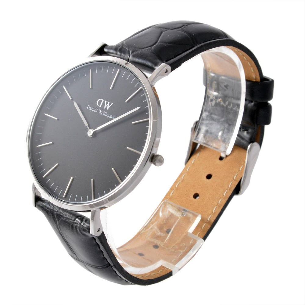 Daniel Wellington Reading 40mm Black Genuine Leather Men's Silver Watch - DW00100135 Secondary image