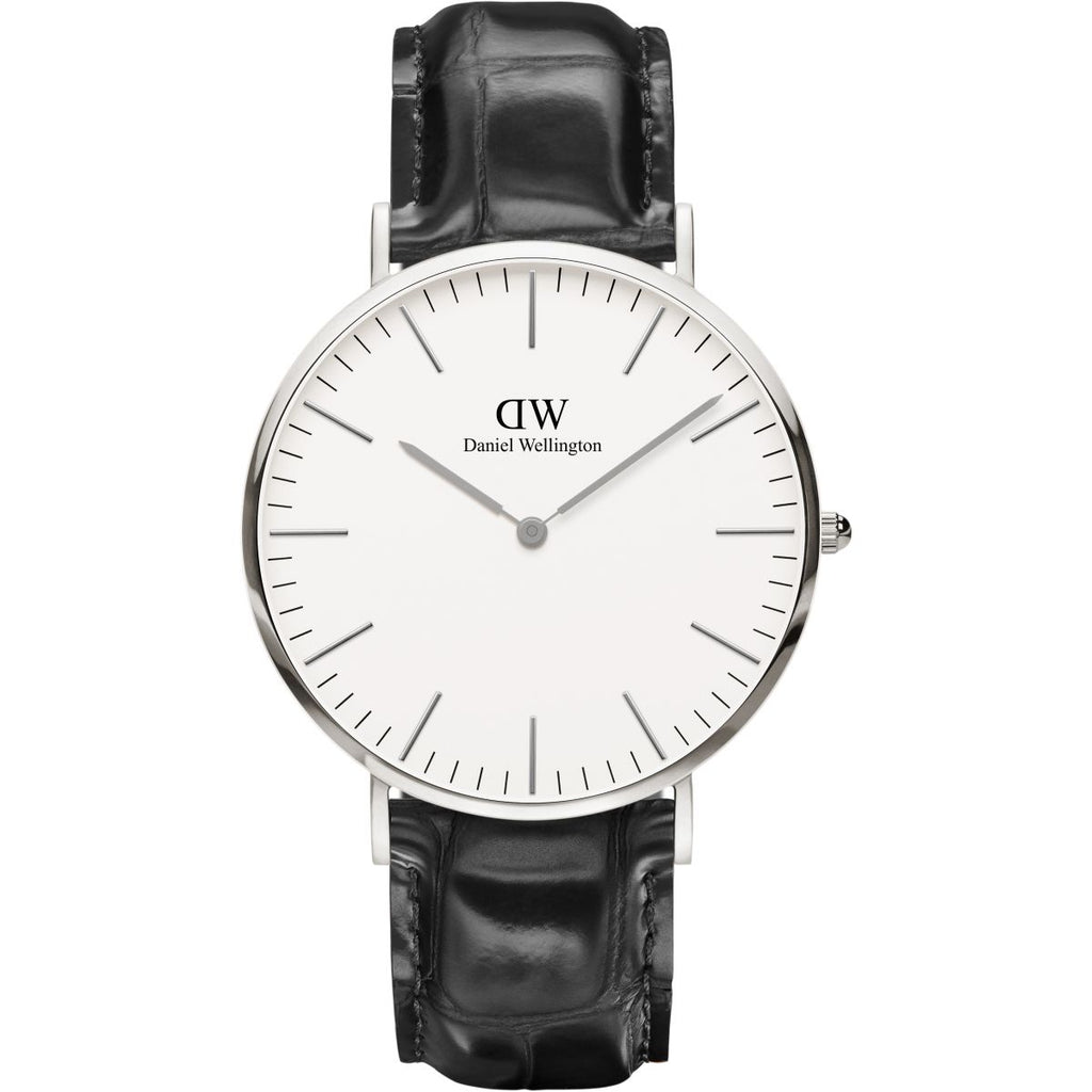 Daniel Wellington Reading 40mm White Dial Black Genuine Leather Men's Watch - DW00100028