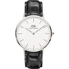 Daniel Wellington Reading 40mm White Dial Black Genuine Leather Men's Watch - DW00100028