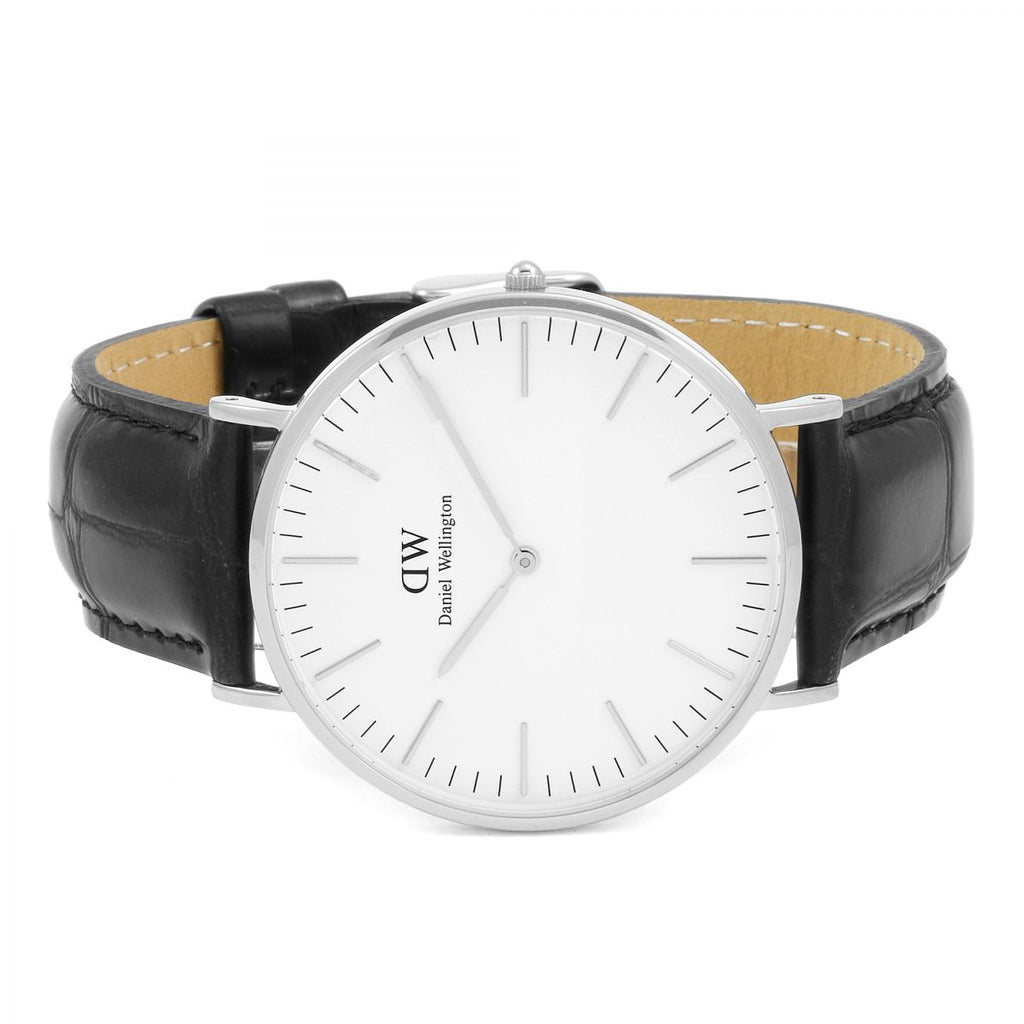 Daniel Wellington Reading 40mm White Dial Black Genuine Leather Men's Watch - DW00100028