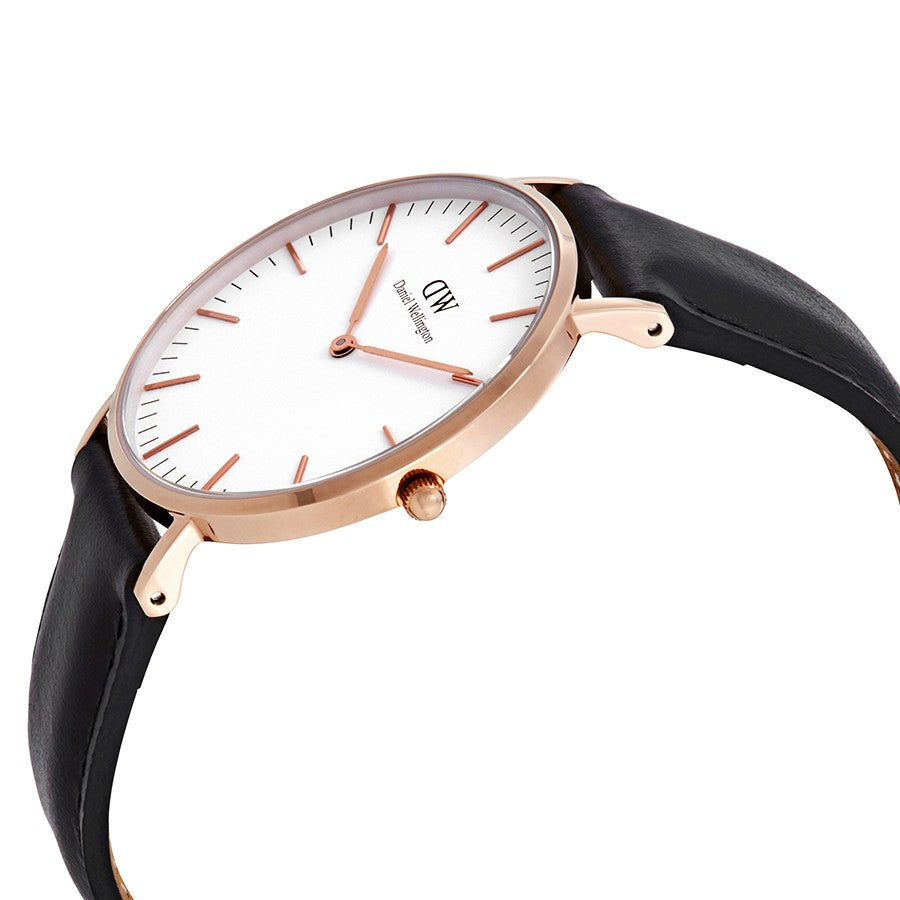 Daniel Wellington Sheffield 36mm White Dial Black Genuine Leather Gold Watch - DW00100036 Secundaire afbeelding