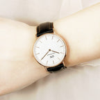 Daniel Wellington Sheffield 36mm White Dial Black Genuine Leather Gold Watch - DW00100036